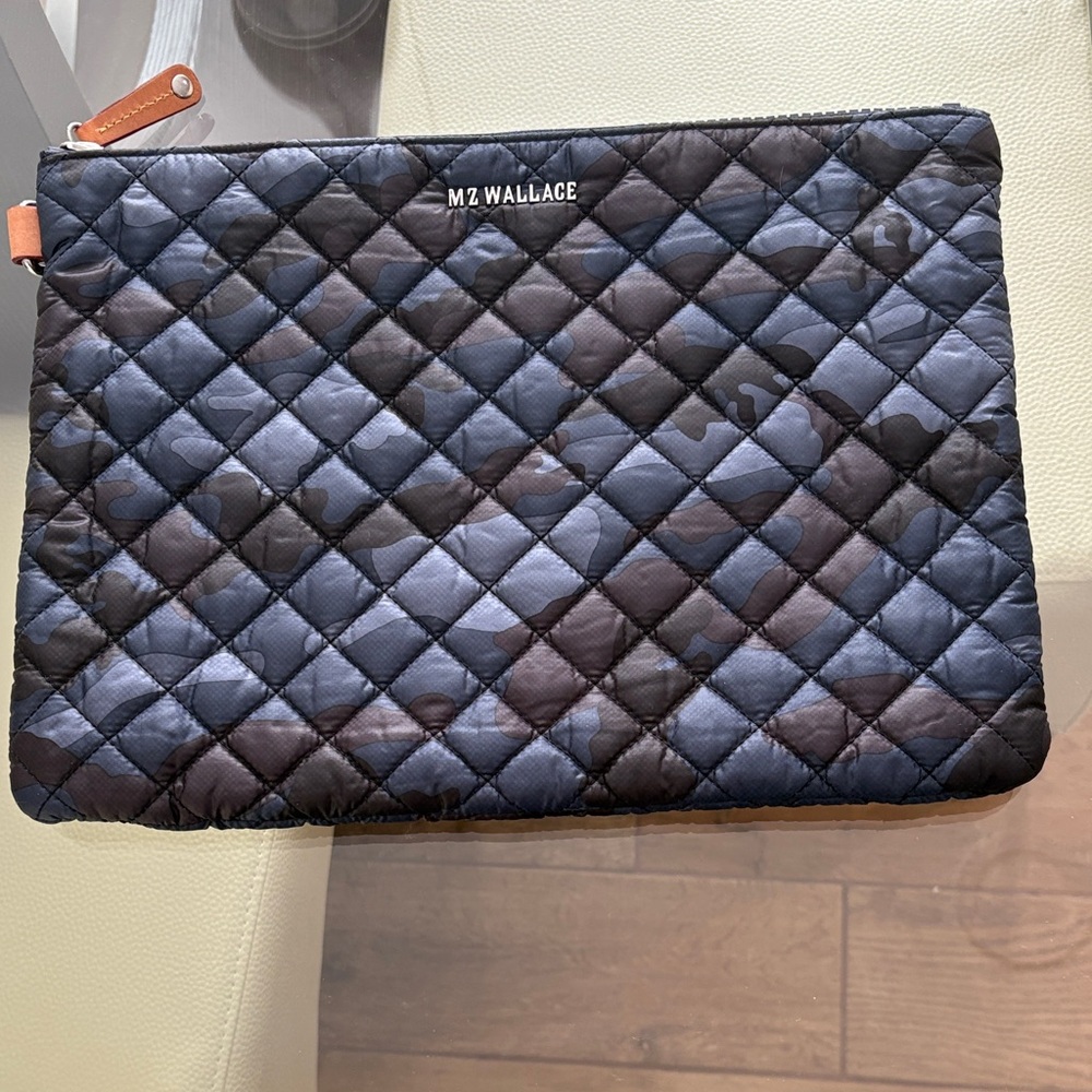 MZ Wallace Quilted Camouflage Clutch Bag - Blue and Black
